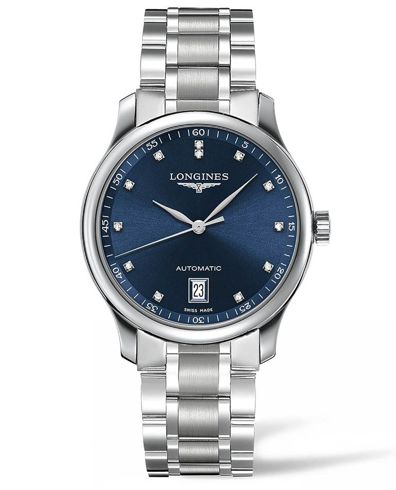 Longines Longines Master Collection L2.628.4.97.6  L26284976 механические мужские часы синий циферблат, браслет нержавеющая сталь — вид спереди